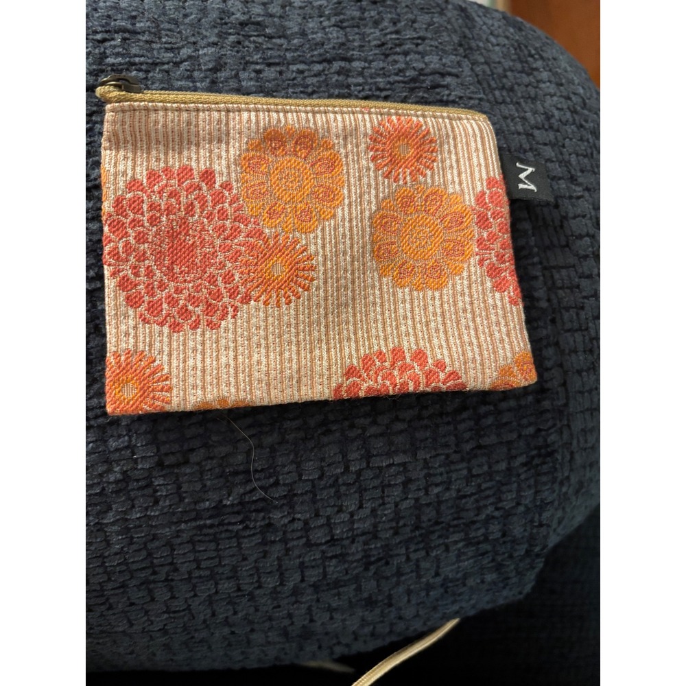 M Coin Pouch Unisex Small Orange Tan Preowned Floral Boho Zipper Pouch EUC